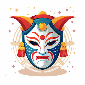 Traditional Japanese Noh Mask Illustration