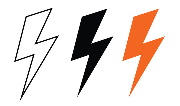Three different lightning bolt shapes displayed as a flat creative vector illustration on transparent background