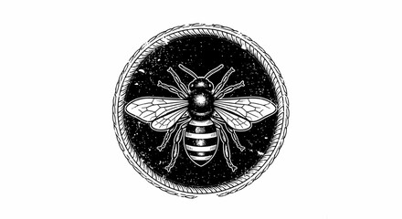 Detailed Engraving of a Bee in a Circular Frame. © Abidzar