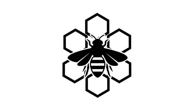 Black bee on honeycomb graphic design.