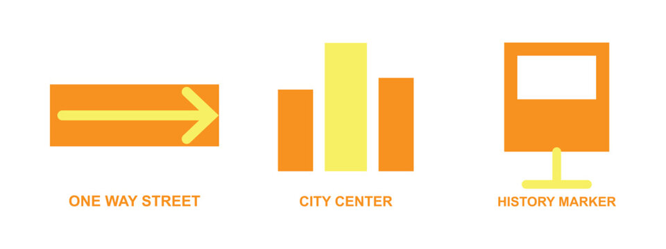 Icons for urban and transport guidance systems urban and traffic.