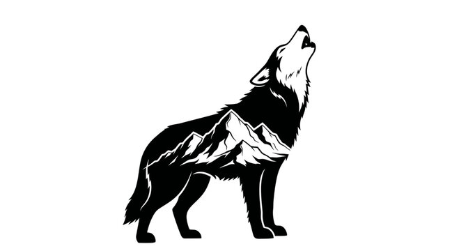 Black and white wolf silhouette howling.