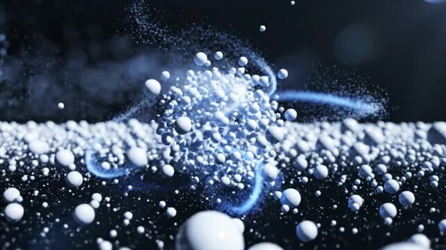 Abstract macro shot of particles colliding in slow motion with light trails and depth of field