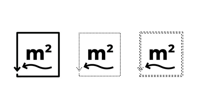 Square meter icons, m2 symbol, area measurement, vector graphics