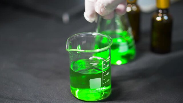 Green Chemical Liquid in Laboratory Beaker with Pipette