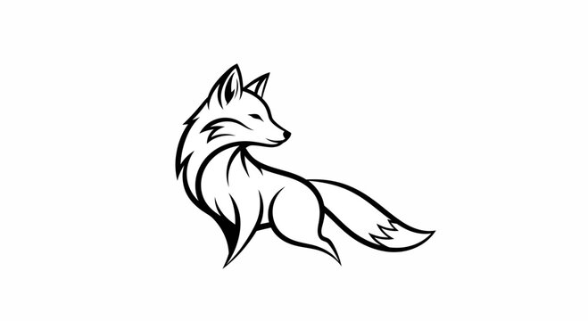 Elegant Black and White Fox Line Art Illustration.