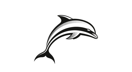 Graceful Dolphin Leaping in Black and White Illustration. © Arzan