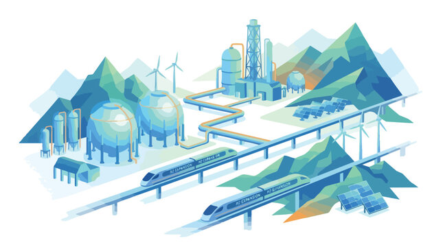 Renewable Energy Facility With Wind Turbines And Solar Infrastructure.