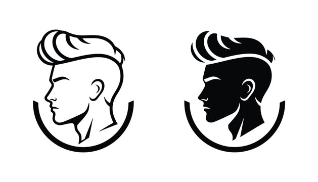 Stylish man profile with modern undercut hairstyle depicted in clean line art and solid black silhouette vector set for barber shop branding and men's beauty and grooming design
