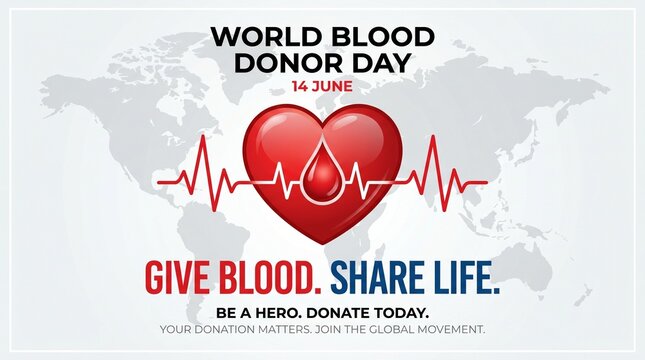 Red heart with ecg line and world map background blood donor day 2026, world blood donor day 2026, blood donation, world blood donor day, blood donor day, june
