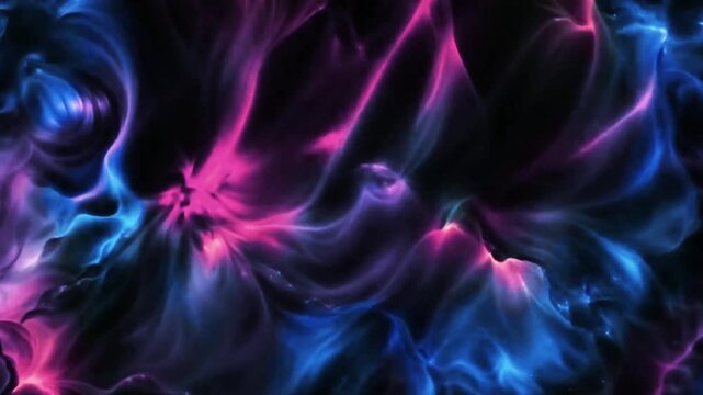 Dynamic abstract fluid cloud texture in vibrant blue and magenta hues. Smooth cosmic smoke or ink blending motion loop, perfect for tech background, music visuals, and ambient screensavers