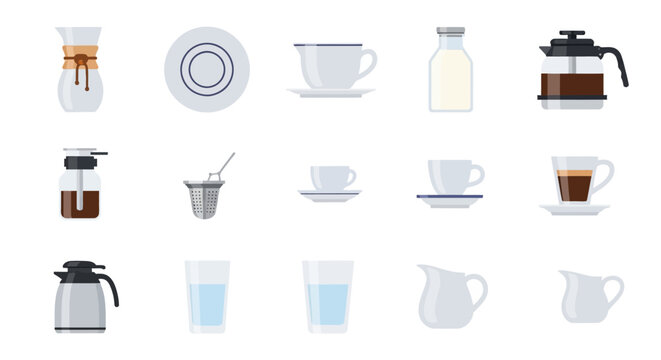 Assorted Coffee and Tea Breakfast Set with Cups and Mugs