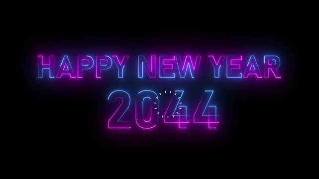 Glowing happy new year 2044 celebration neon typography digital background
