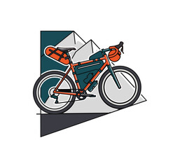 Naklejka premium Bicycle graphic illustration with geometric mountain background