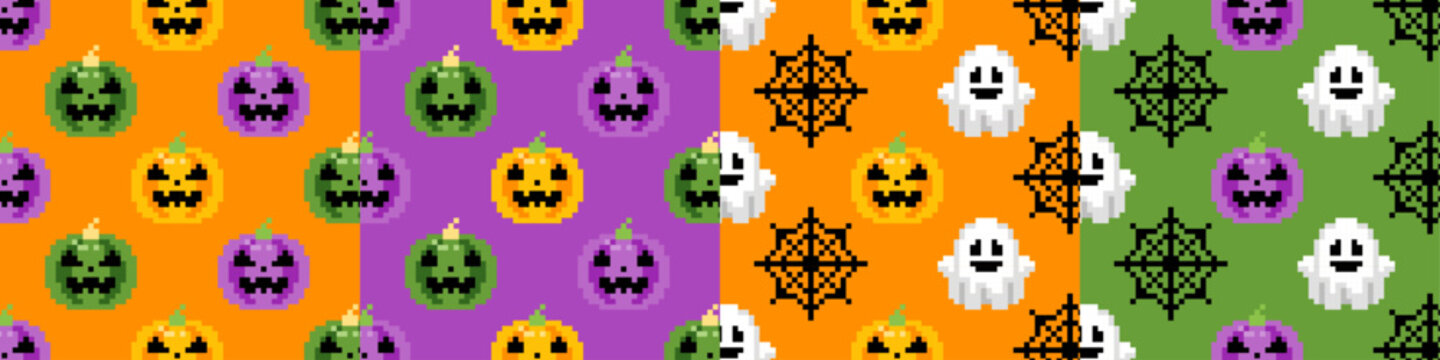 ドット絵 ハロウィン柄 4種 シームレスパターンセット（スウォッチ）