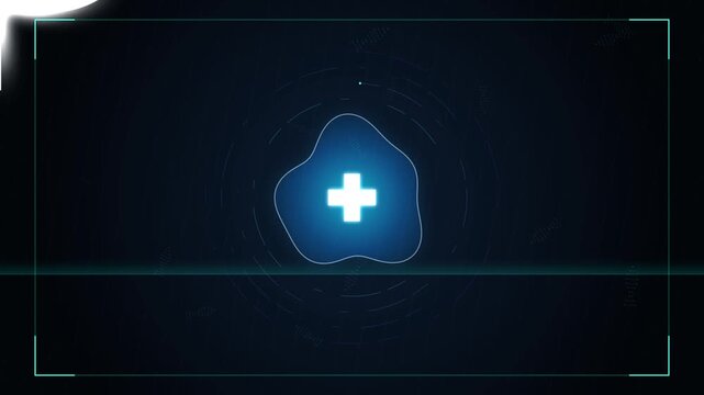 Medical Cross Icon Displaying on Digital Futuristic HUD Interface