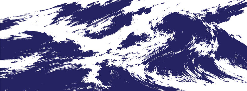 Abstract blue wave pattern, dynamic brush strokes background isolated on white background