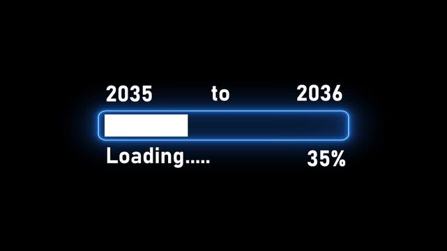 Futuristic digital loading bar progress animation 2035 to 2036 technology concept