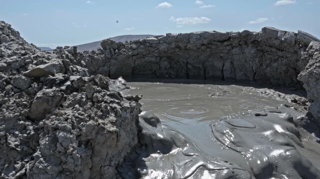 Close and Wide Views of Mud Volcano Landscape in Gobustan, Azerbaijan