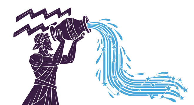 Aquarius Zodiac Sign Symbol with Water Pouring from Urn.