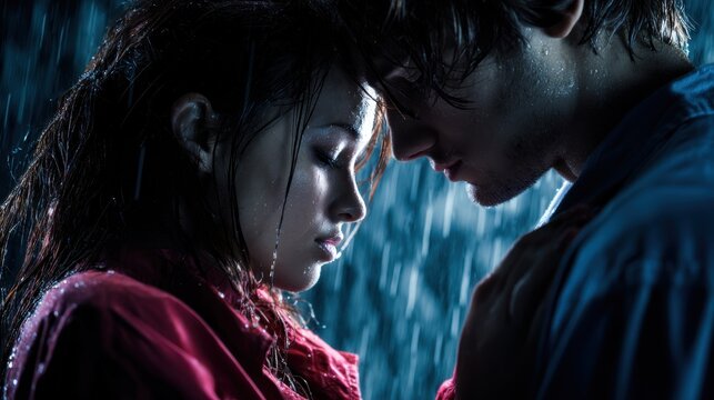 A heartbroken couple in the rain