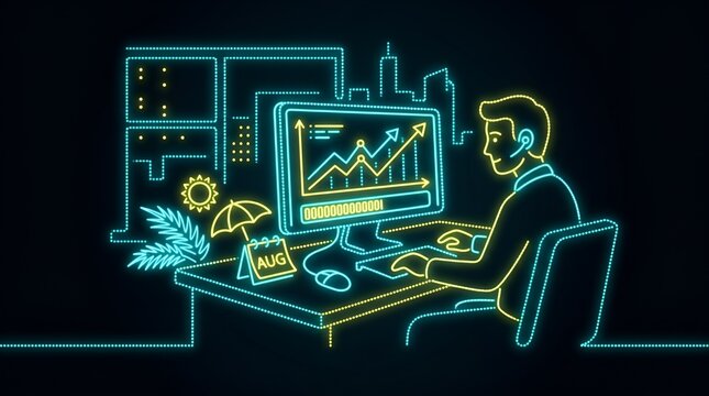 Remote professional working on computer with growth charts