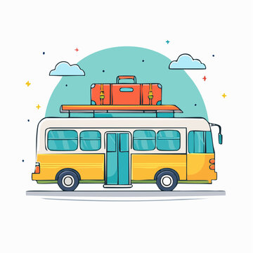Cartoon Bus with Luggage on Roof
