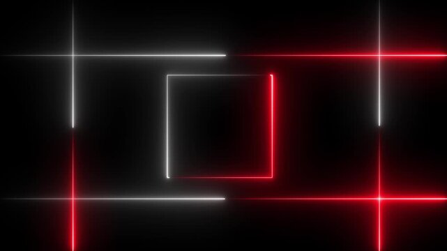 NEON Lights motion red white color loops square motion draws and beautiful lights background linear lamp Beautiful abstract square light line moving fast Colors.