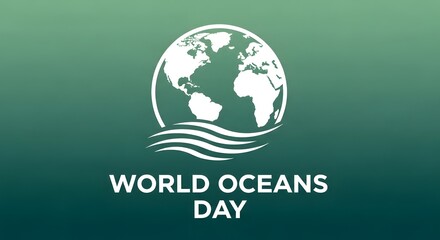 Fototapeta premium World oceans day logo design with a stylized globe and ocean waves on a green gradient background