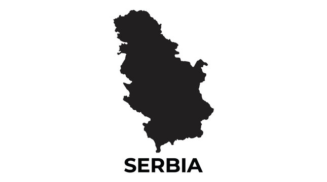 Simplified black map outline of Serbia, a Balkan nation, on a white background