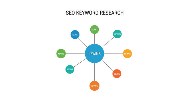 SEO Keyword Research Concept with Central Keyword and Related Terms.
