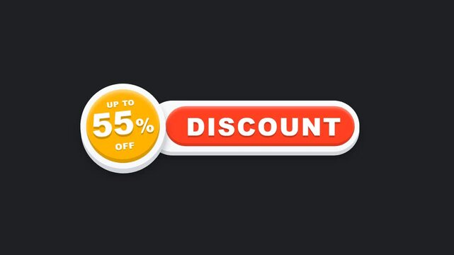 Animated 55 percent discount button with smooth motion graphics