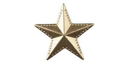 Fototapeta premium Metallic gold five pointed star shape with studded edge detail on a solid isolated on a transparent background