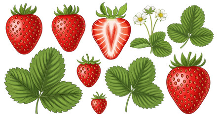 Strawberry icons, strawberry illustrations, red berry graphics, fruit set, vector collection © Olivia