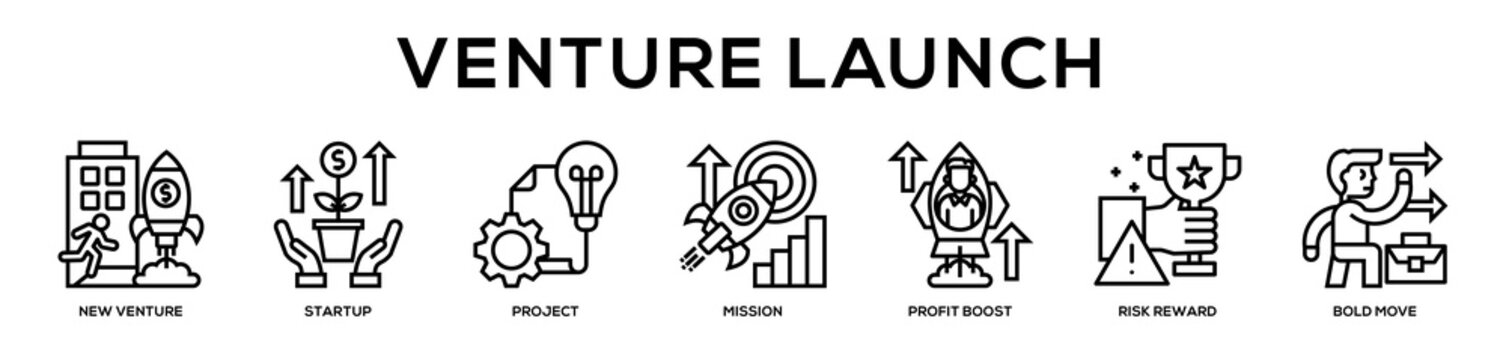 Venture Launch web banner icon illustration concept