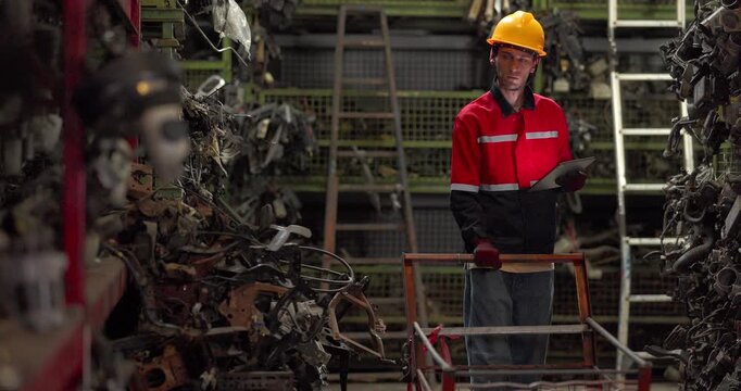 Warehouse Technician Auditing Auto Parts Inventory