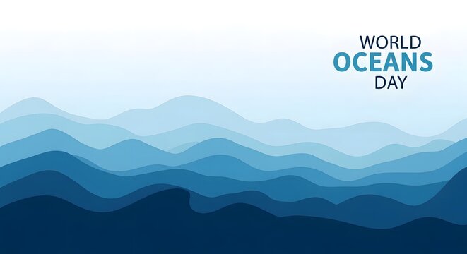 World oceans day abstract blue wavy background
