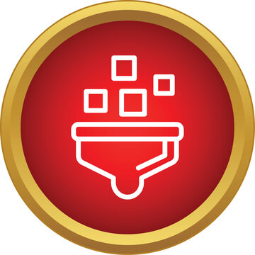 Funnel icon filtering falling data elements in a circular red button