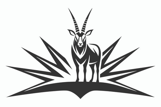 Black and White Silhouette of a Desert Oryx Antelope Standing Vector
