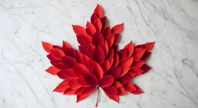 Red maple leaf made of paper on marble surface