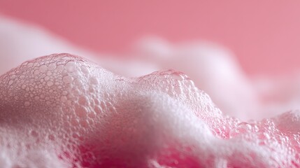 Fototapeta premium Close-up of Delicate Foam Bubbles on Soft Pink Gradient Background, Dense Soap Bubble Texture, Gentle Skincare Cosmetic Fluid Element for Commercial Design