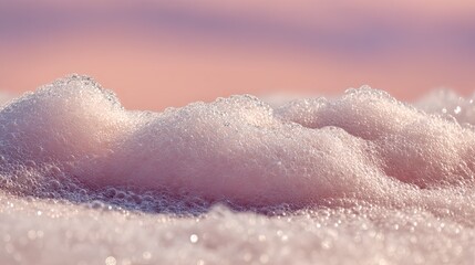 Fototapeta premium Close-up of Delicate Foam Bubbles on Soft Pink Gradient Background, Dense Soap Bubble Texture, Gentle Skincare Cosmetic Fluid Element for Commercial Design