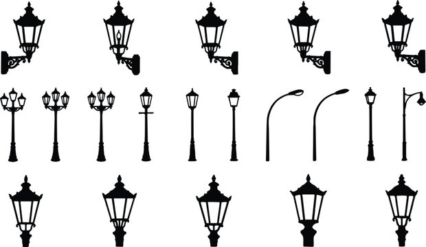 Vector Silhouette Collection of Street Lamps and Lanterns for Urban Lighting and Architectural Design Concepts