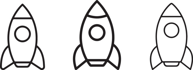 Black line art rocket ship icons © SHOFIQUL