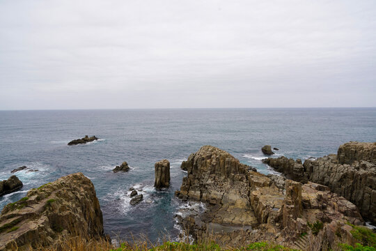 Tōjinbō, a series of rugged basaltic cliffs located on the Sea of Japan in Sakai City, Fukui Prefecture, Japan. 