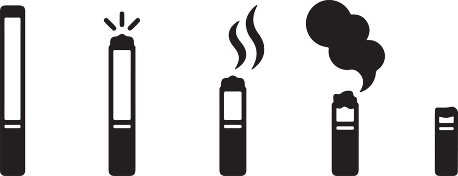 Black vape icons with smoke and light