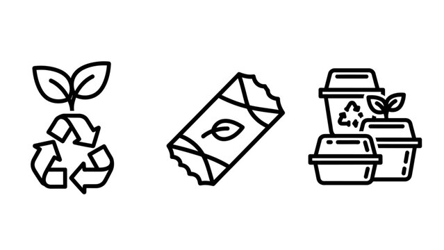 Eco-friendly products sustainable packaging recycling symbol icons set with recycling sustainable packaging environment illustration reusable compostable biodegradable material conserve
