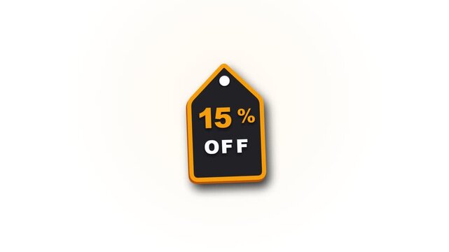 Animated 15 percent off sale tag icon on white background