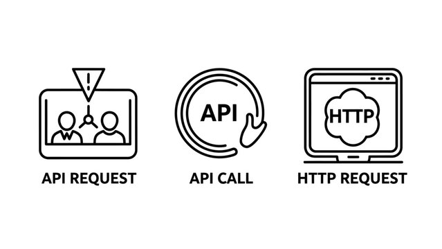 Computer programming icons illustrating api requests web api calls http server request protocols for software development network communication cloud integration with programming, development