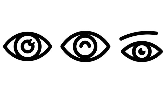 Visual perception eye icon set featuring different perspectives including looking forward and upward perspective perception observation surveillance minimalist awareness discovery monitoring